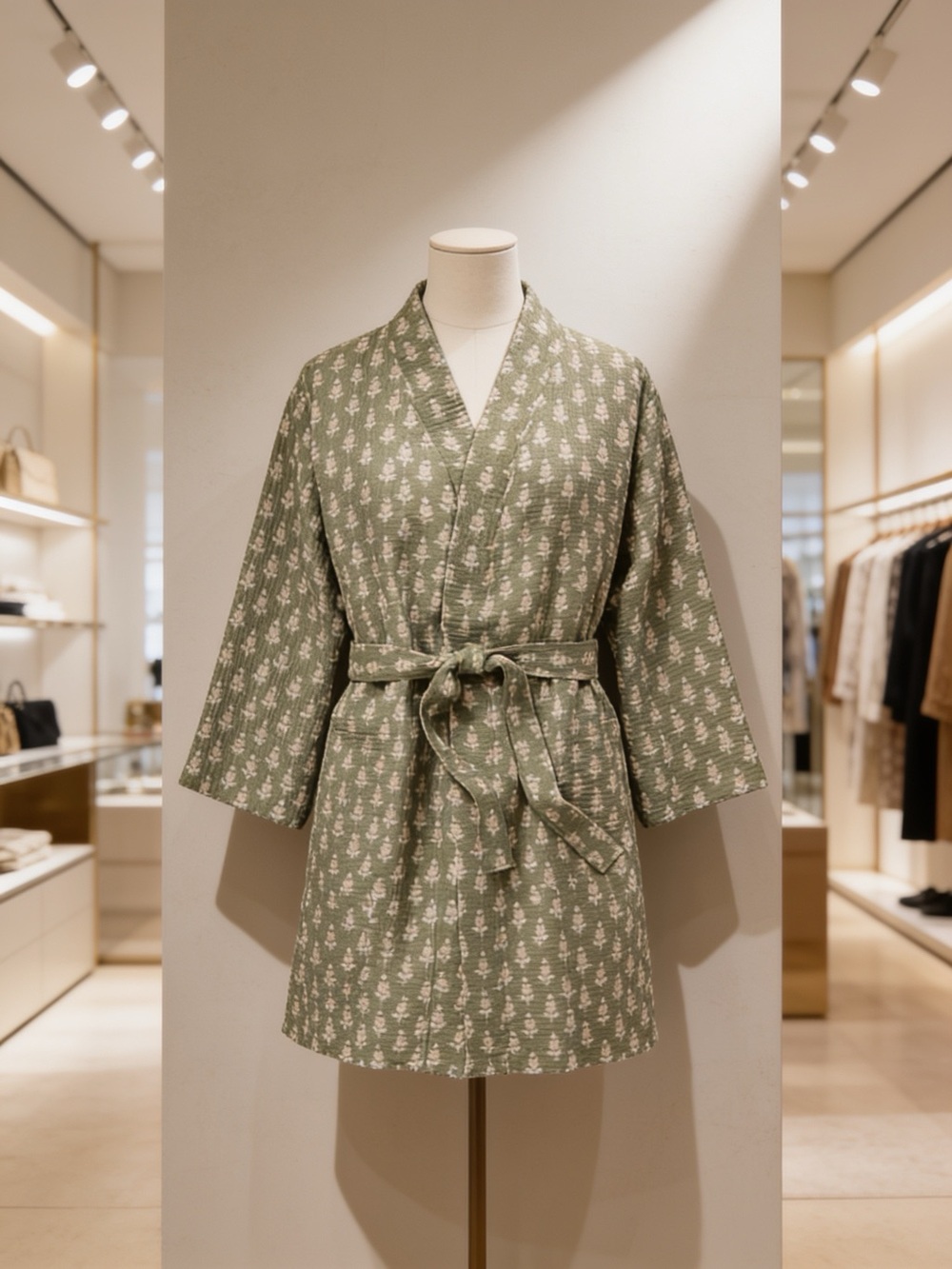 Floral Waffle Bath Robe Green/Pink - Threshold - Picture 4 of 13